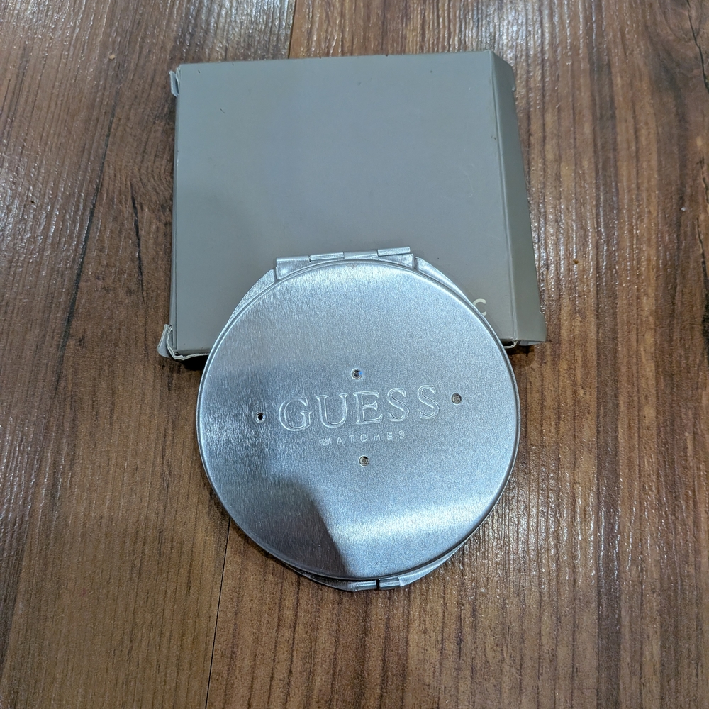 New Vintage Y2K GUESS Metallic Silver Compact Pocket Mirror